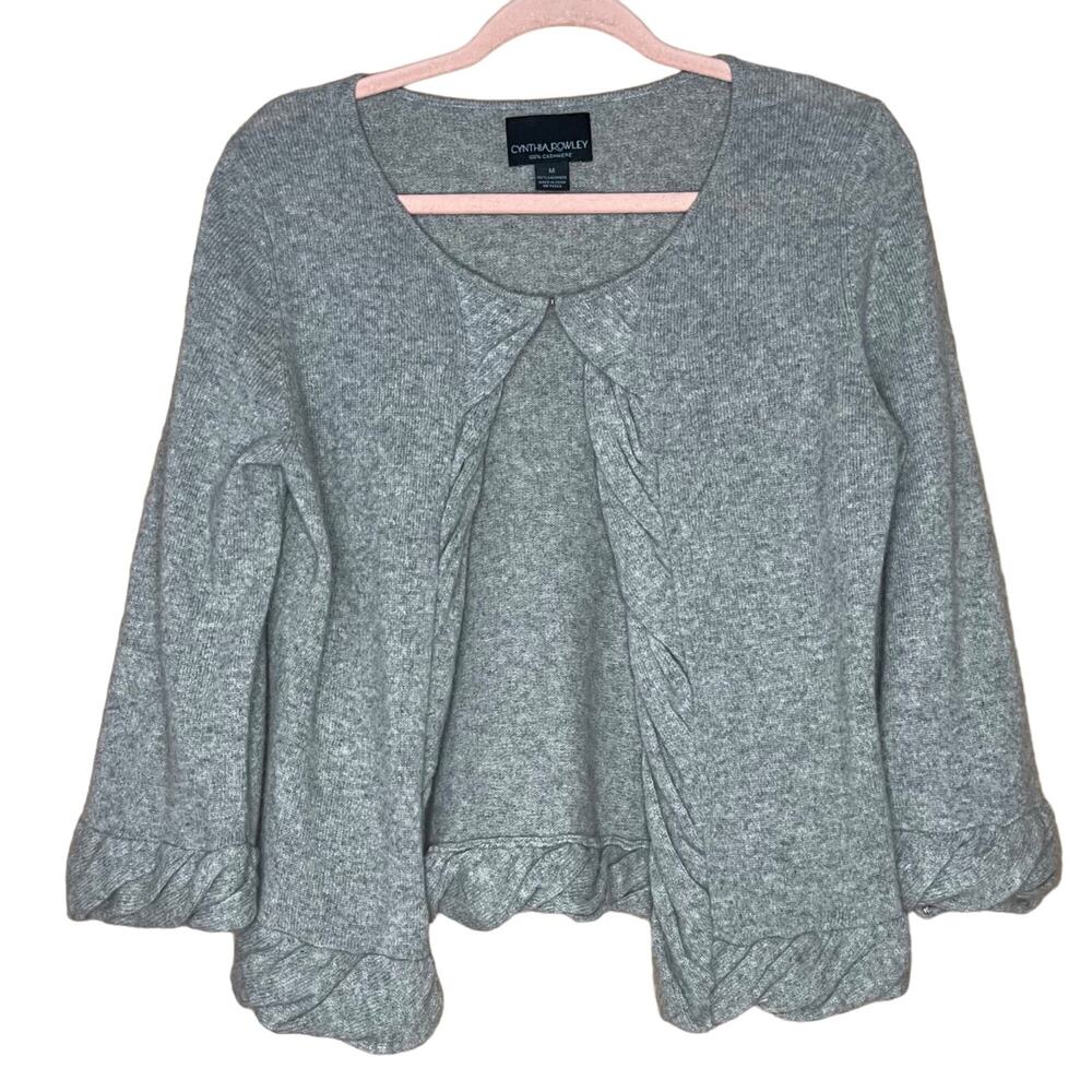 NWOT Cynthia Rowley Womans Med Cashmere Cardigan Gray Folded Trim Feminine